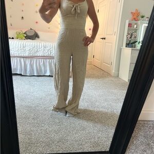 Japna Beige Striped Jumpsuit